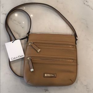 NWT Calvin Klein camel pebbled leather bag